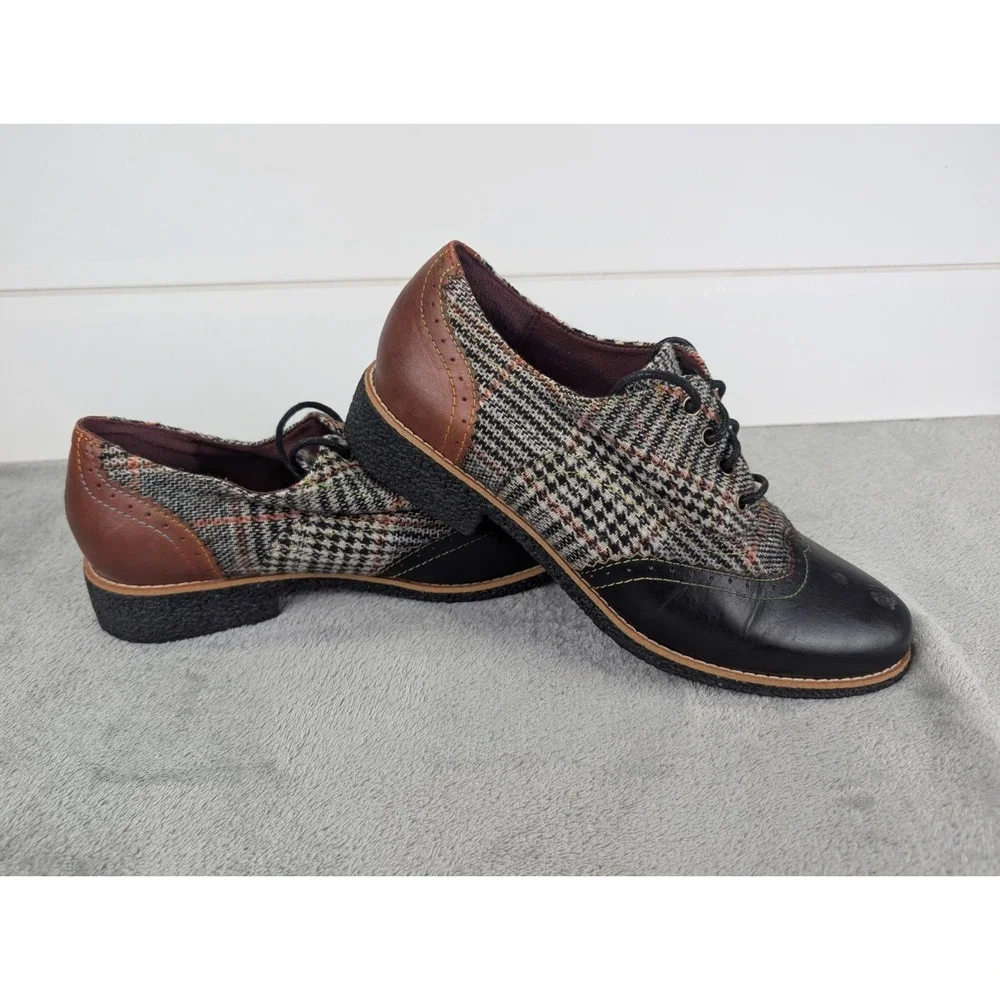 L'Artiste Spring Step Oxford Shoe Women 9.5 Plaid Wingtip Dark‎ Academia Twee